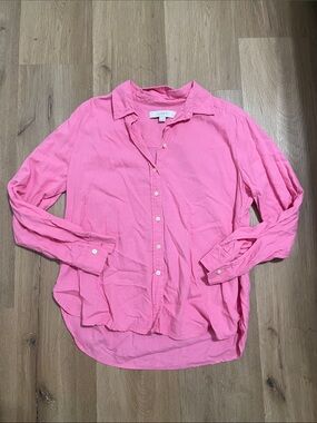 LOFT Women's Linen Blend Button-Down Shirt in Bright Pink